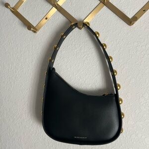 BCBG Black Leather Shoulder Bag with Gold Accents